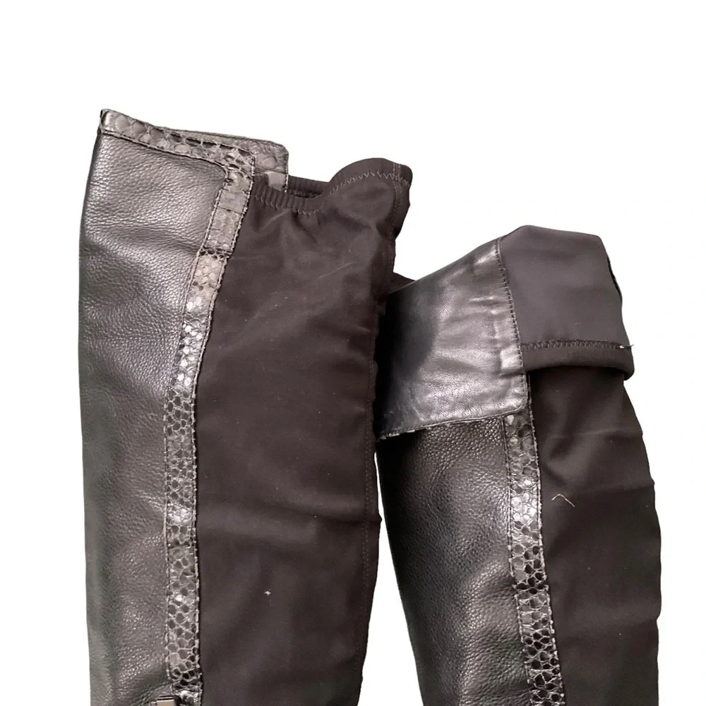 Vince Camuto Women Tall Black Leather Faux Suede Zipper Boot Size‎ 5